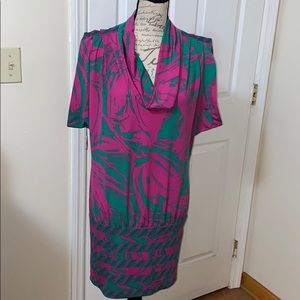 BCBGMaxAZria Emeraldcom Green Pink Dress Sz M
